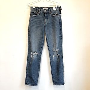 NWT Women's Abercrombie & Fitch Mid-Rise Boyfriend Distressed Jeans Sz 25/0 R